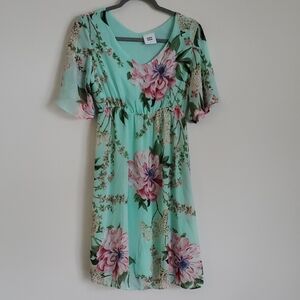 Mama Licious Floral Empire-Waist Dress with Pink Blooms